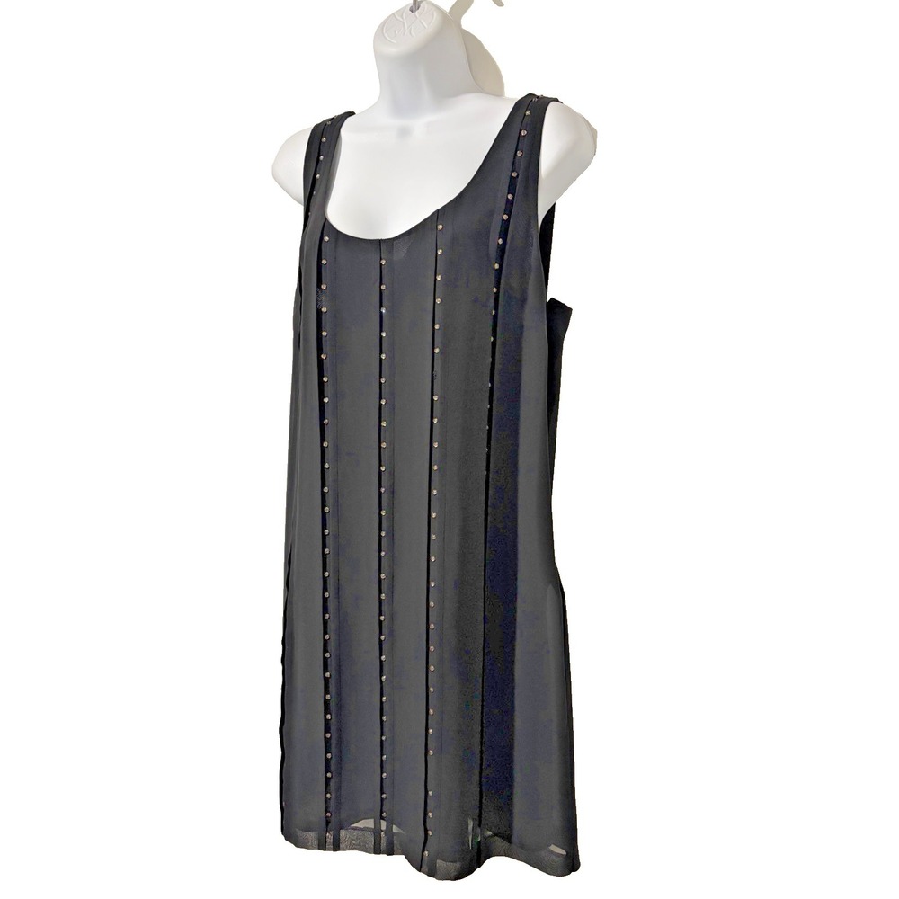 Ann Taylor Black Crepe Short Sheath Dress~10~ Sleeveless Mini Sequins Evening